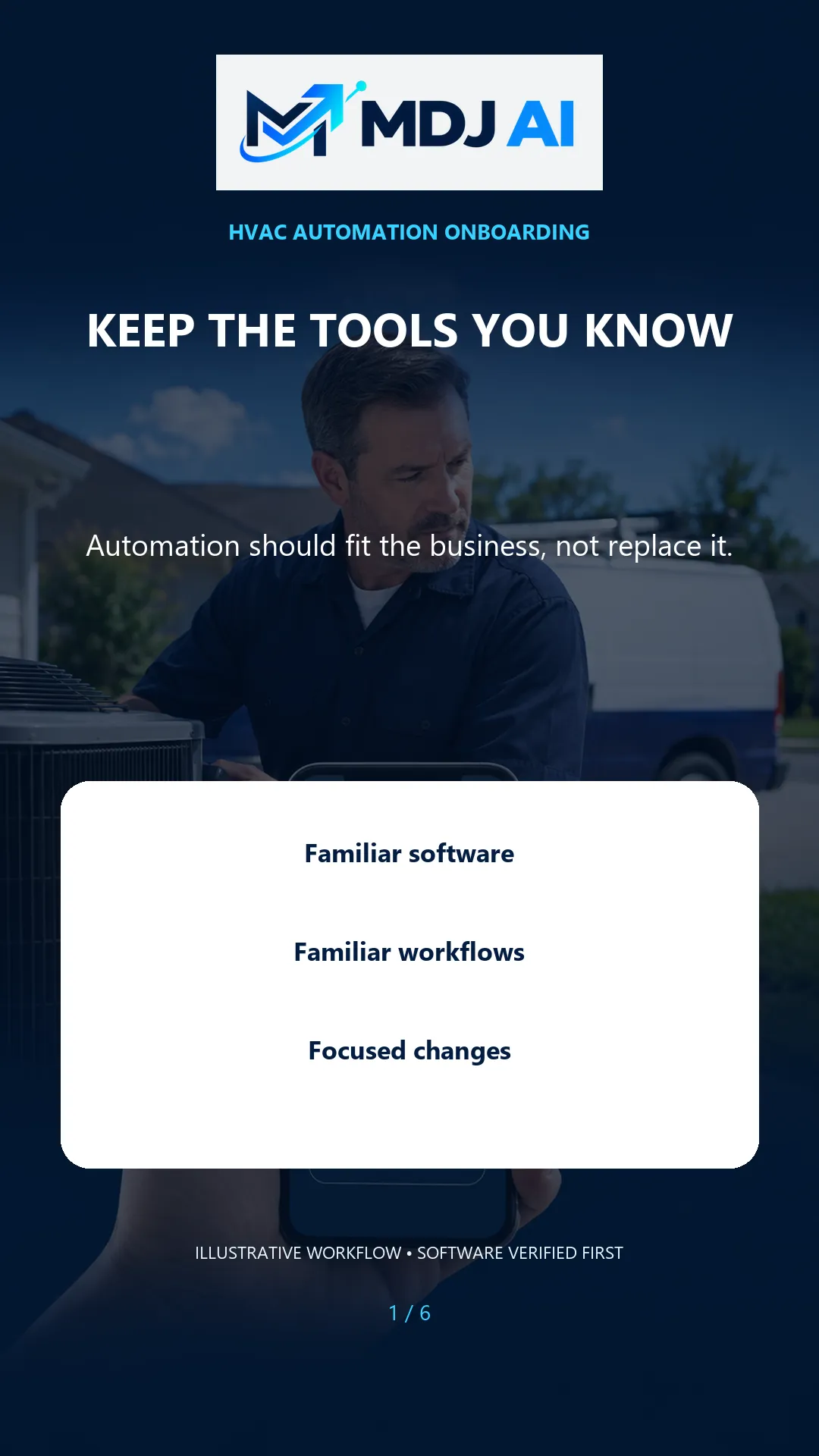 MDJ AI HVAC automation onboarding demonstration about keeping familiar software